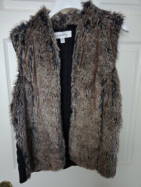 Sebby Brown Faux Fur Open-Front Vest